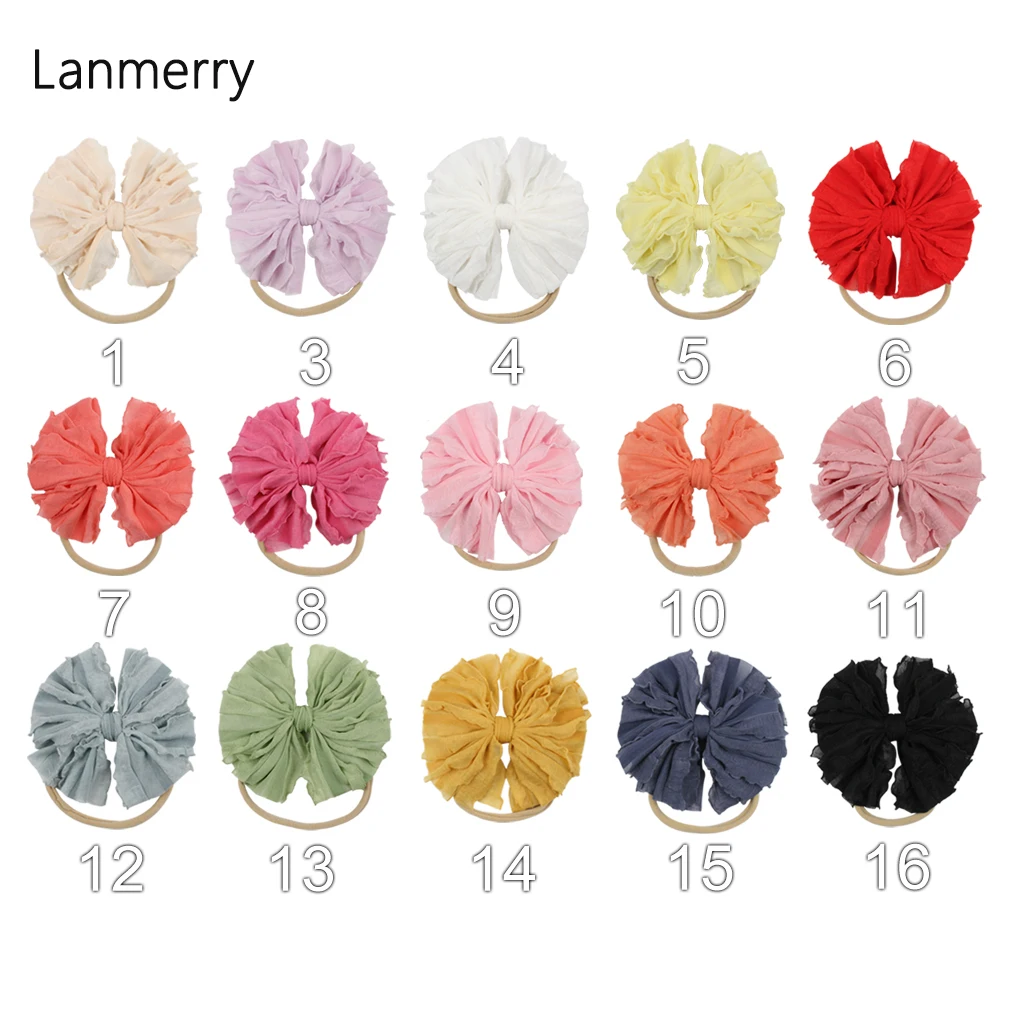 Повязка на голову детская с бантом нейлоновая мягкая кружевная лента для волос