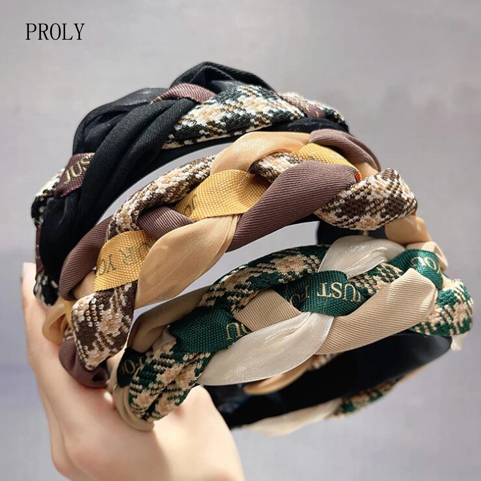 

PROLY New Fashion Women's Hair Accessories Wide Side Patchwork Headband Letter Webbing Tangled Hairband Wholesale