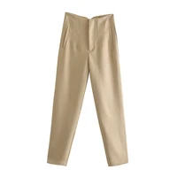 222 new summer womens casual womens pants high waist button pleated solid color casual trousers