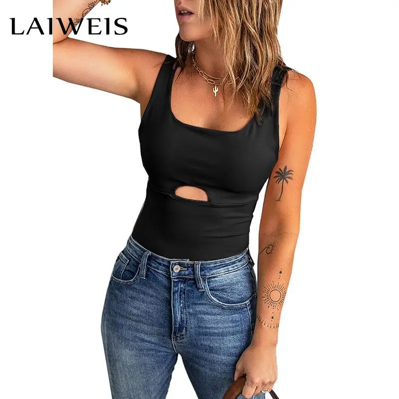 

Sexy Casual Hollow Out Bodycon Tank Top 2022 New Summer Women's Clothing Fashion All-match Tops Solid Sports Sleeveless T-shirt