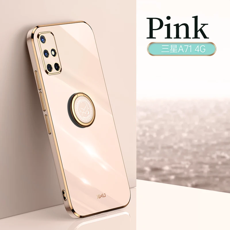Luxury Glossy Square Plating Ring Holder Phone Case On For Samsung Galaxy A51 A71 4G ShockProof Soft TPU Back Cover Phone Cases