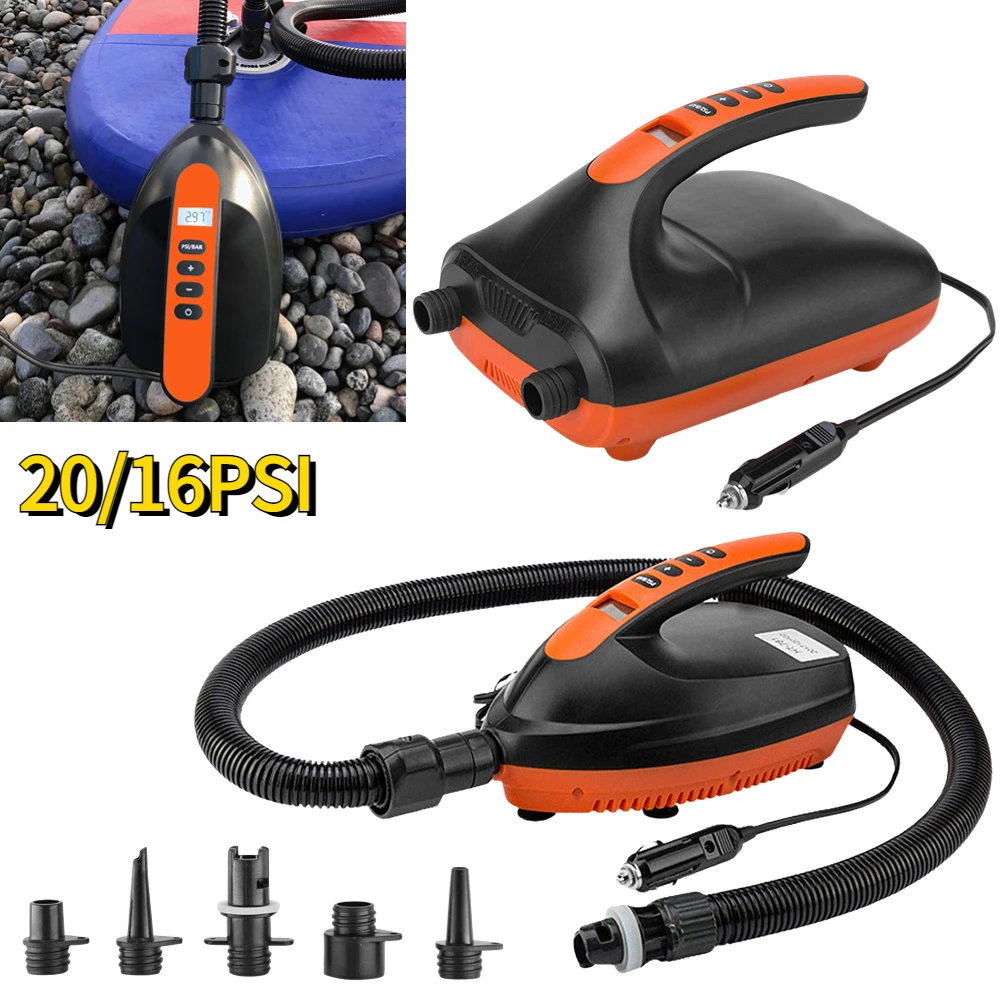 

20/16PSI SUP Electric Pump for Boat Air Compressor 12V Auto High Pressure Pump Inflatable for Outdoor Surfboard Paddle
