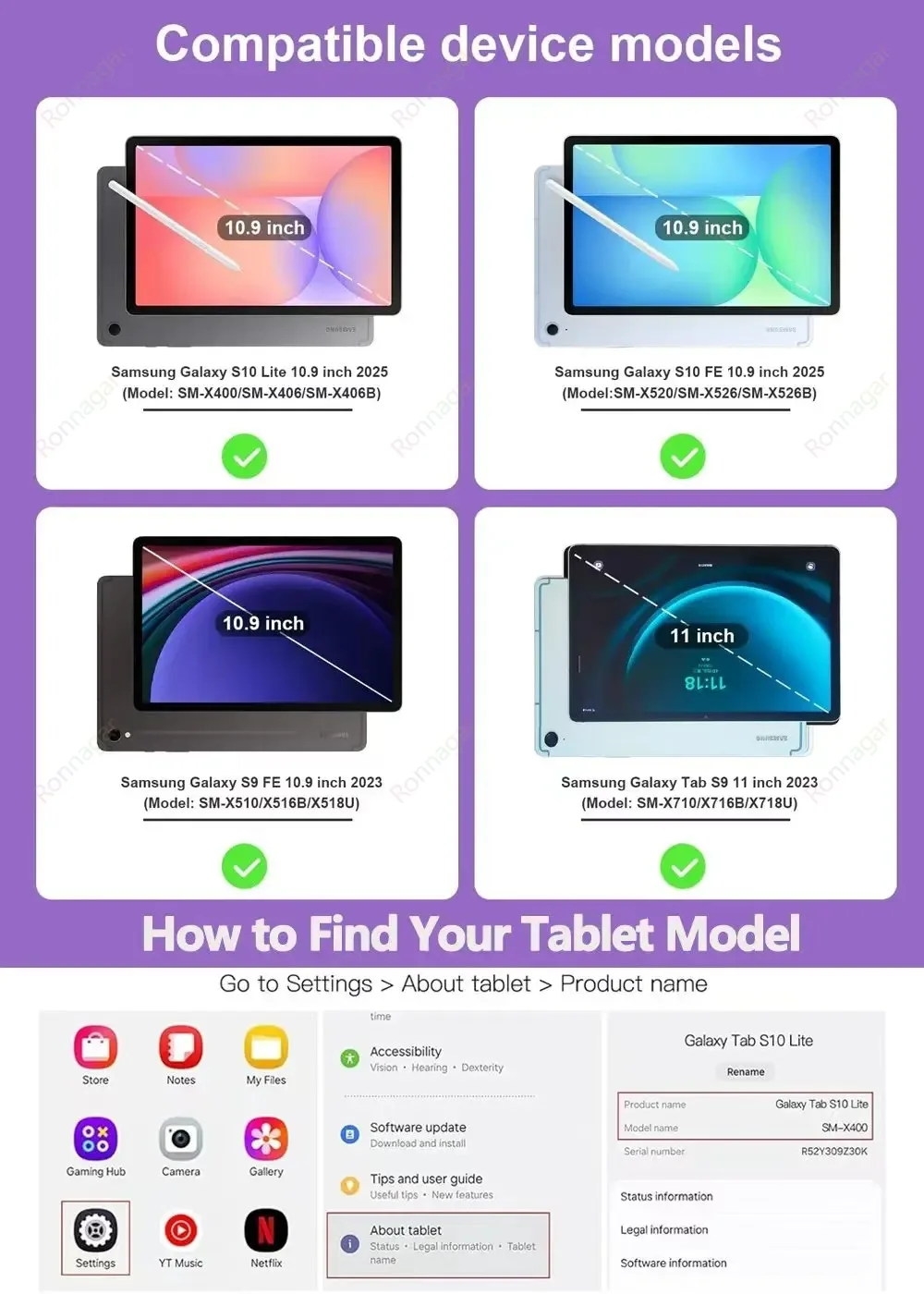 Фото Блестящий чехол с блестками для Samsung Galaxy Tab S10 Lite/S10 FE/S9 FE 10.9