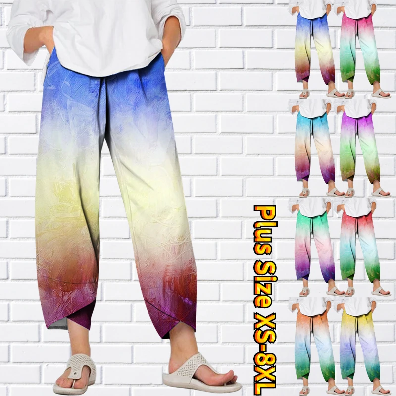 

Summer Routine Purple Women's Pants Dark Pink Khaki New Floral Daily Spring Pants Loose Casual Wide-leg Printed Pants XS-8XL