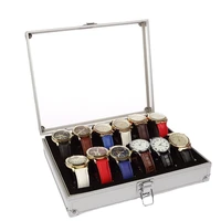 luxury watch box aluminum suitcase case metal watch box organizer 12 slots men personalized silver display jewelry box gift