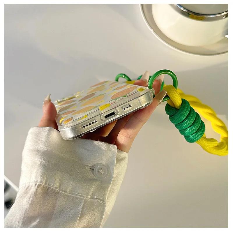 Новинка чехол с ананасом подходит для iPhone 15 наручный ремешок 14 Promax прозрачный 13