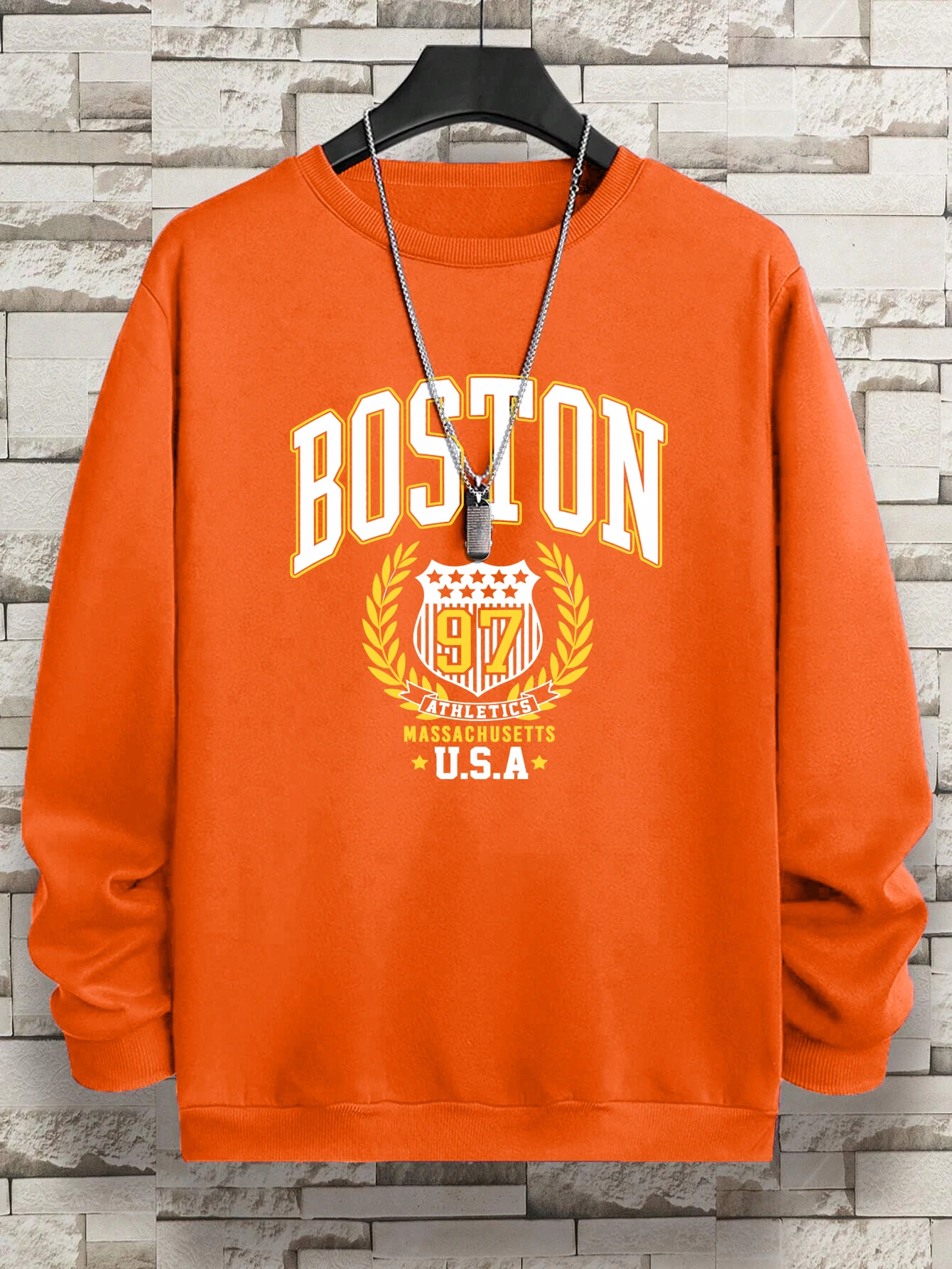 Boston City Letter Inha Sweatshirt For MenHarajuku Fit PulloverFashion Big Size Hoodies Autumn Tops
