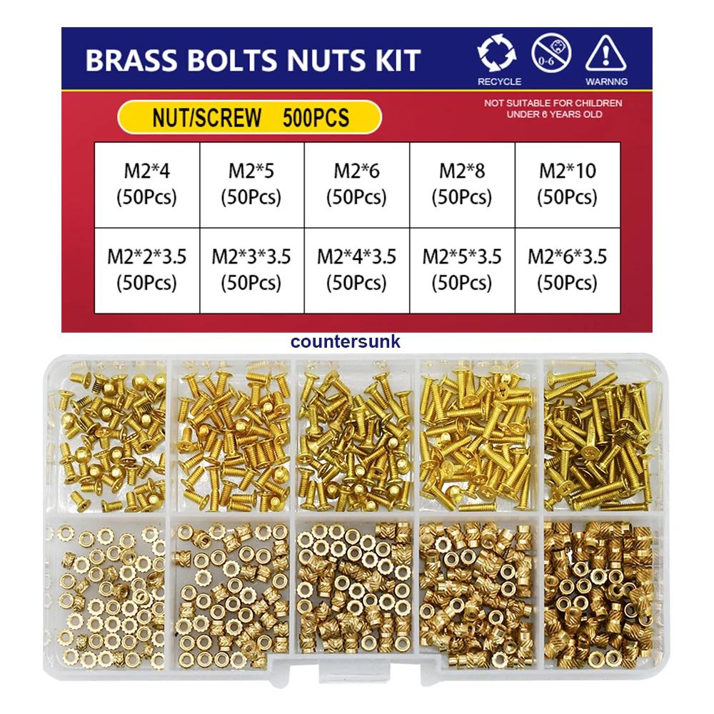 M2 M2.5 M3 M4 M5 винт с потайной головкой термоплавкий нагревательный набор накатанных впрыскивающих гаек Метрическая Резьбовая вставка латунные гайки набор болтов