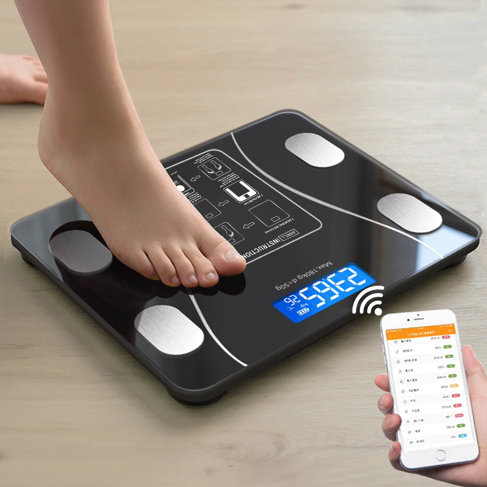 

Умные весы для определения жира в теле, Беспроводные цифровые весы для ванной, анализатор состава тела с приложением для смартфона, совмест...