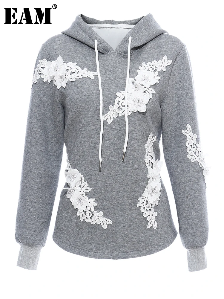 

[EAM] свободный свитер с цветочным принтом, с разрезом, армейский зеленый свитер, новинка, Женская толстовка с длинным рукавом, большой размер, модная весенняя 2023, 1M981