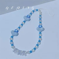 fashion blue bracelet resin heart diy transparent beaded anti lost mobile phone chain gift lanyard of female jewelry accessories