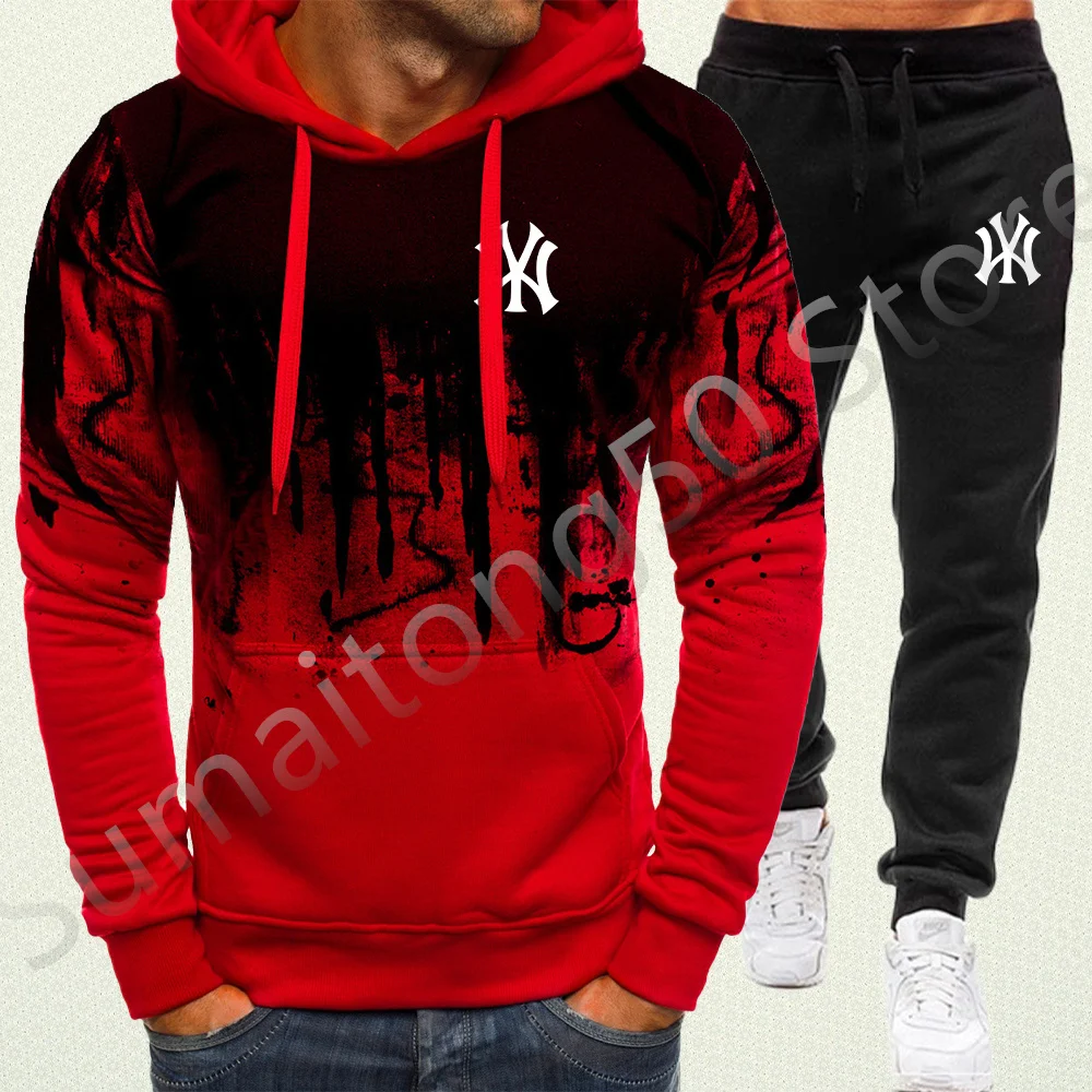 

Tracksuit Men's Suit Winter Fashion Brand Letter Printed Splash Ink Sweatshirt and Sweatpant2 Piece Set Casual Sport Clothes Men