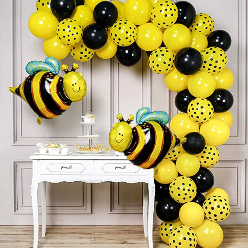 

1 комплект, пчелиная тема, украшения для дня рождения, воздушный шар, гирлянда, арка, комплект, черные, желтые воздушные шары, для девочек и ма...