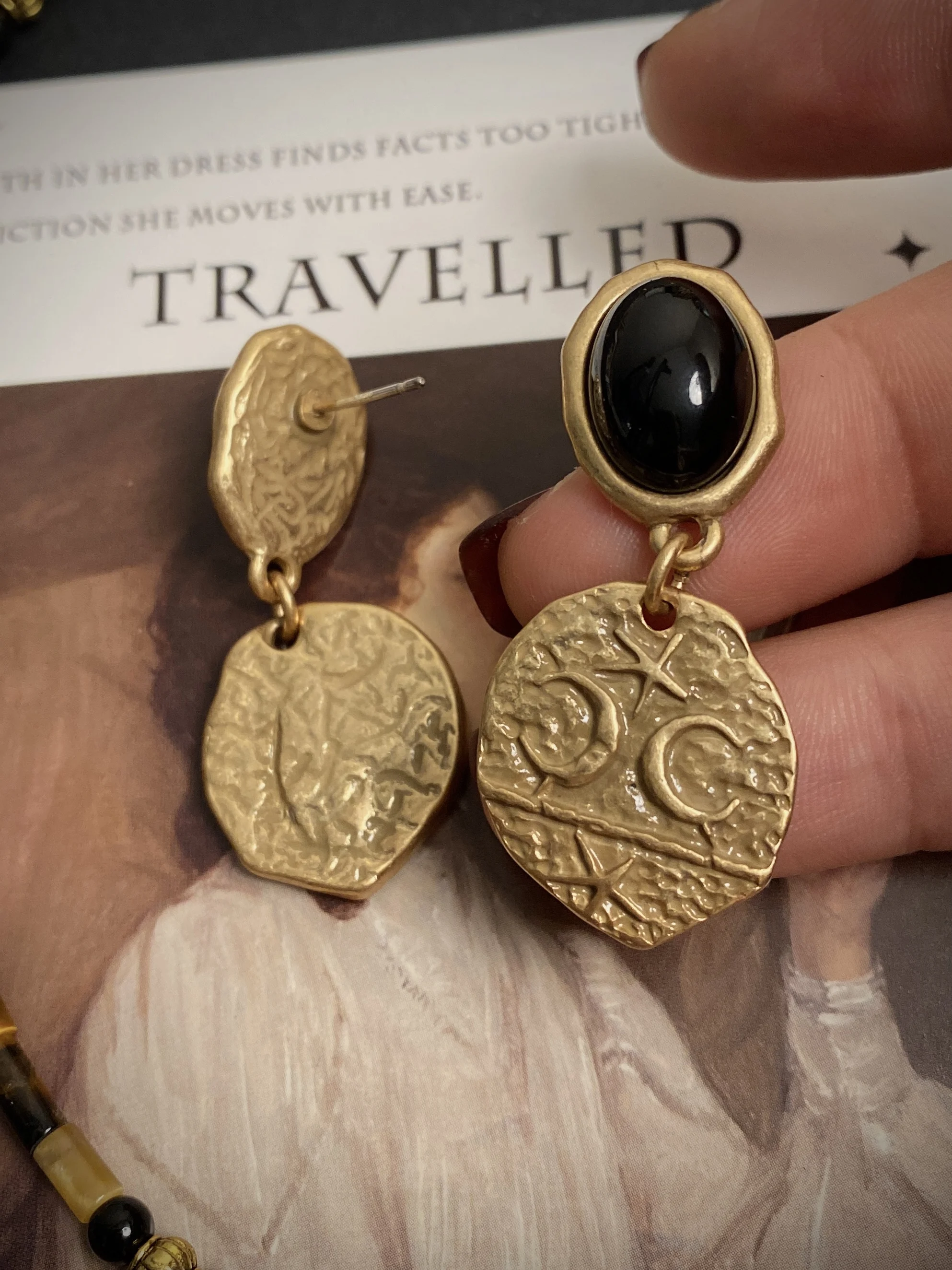 Серьги из натурального тигрового глаза и камня винтажное ожерелье черного