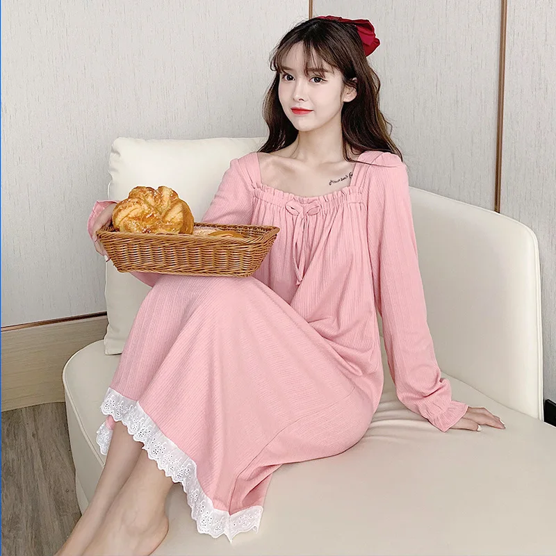 Autumn and Winter New Women's Nightdress Long-sleeved Sweet and Cute Home Service Sexy Nightwear Sleep Tops Sleepwear Women