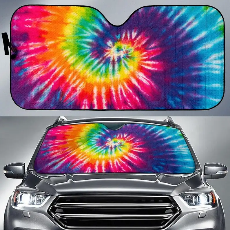 

Colorful Tie Dye Print Spiral Abstract Art Hippie Car Windshield Sun Shade, Visor, Car Accessories