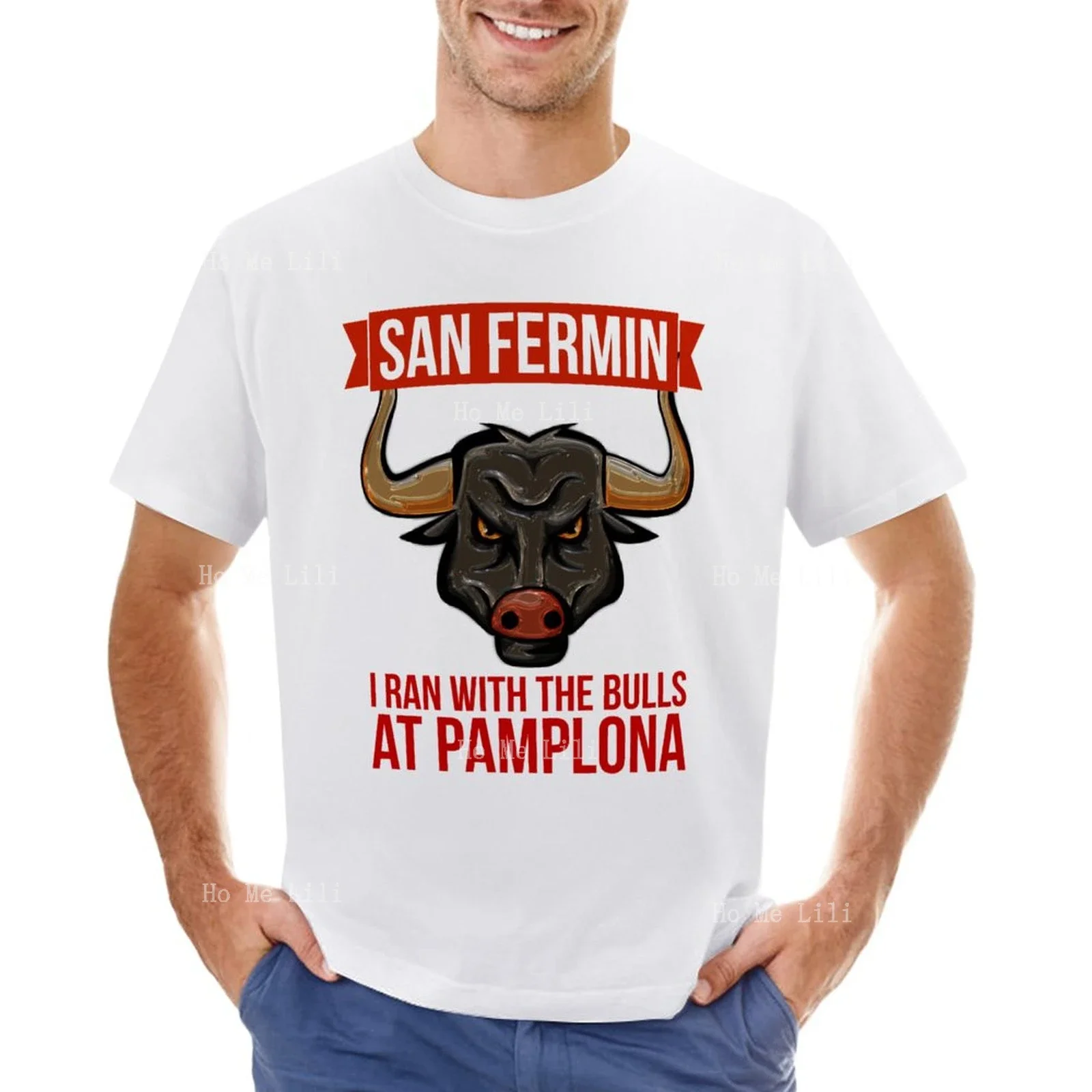 Фестиваль Pamplona July San Fermin Running With The Bulls Хлопковая футболка большого размера