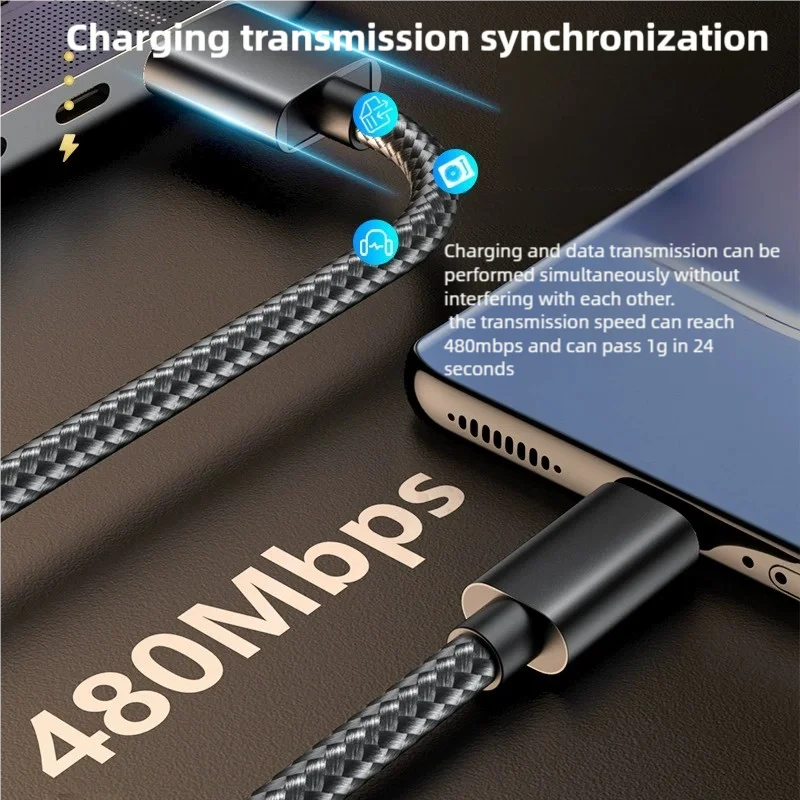 Фото Нейлоновый плетеный кабель USB-C для iPhone 15, 16, 17, быстрая зарядка 120 Вт для Samsung, Xiaomi, Huawei, высокоскоростная передача данных №4