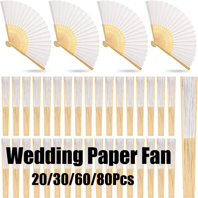 

Folding Paper For 20/30/60/80pcs Gifts Kids Fan Hand Wedding Painting Fan Props Fan Bamboo Fans Party White Portable Elegant