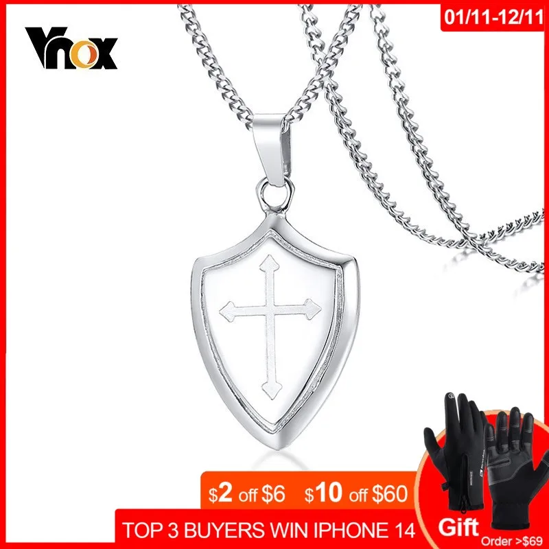 

Vnox Mens Stainless Steel Shield of Faith Engraved Joshua 1:9b Armor of God Cross Pendant Necklace Prayer Accessories