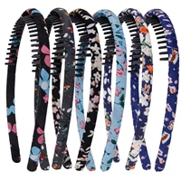 6 pcset fashion girls print cloth covered hairbands with teeth non slip hair combs hair accessories face wash sports headbands