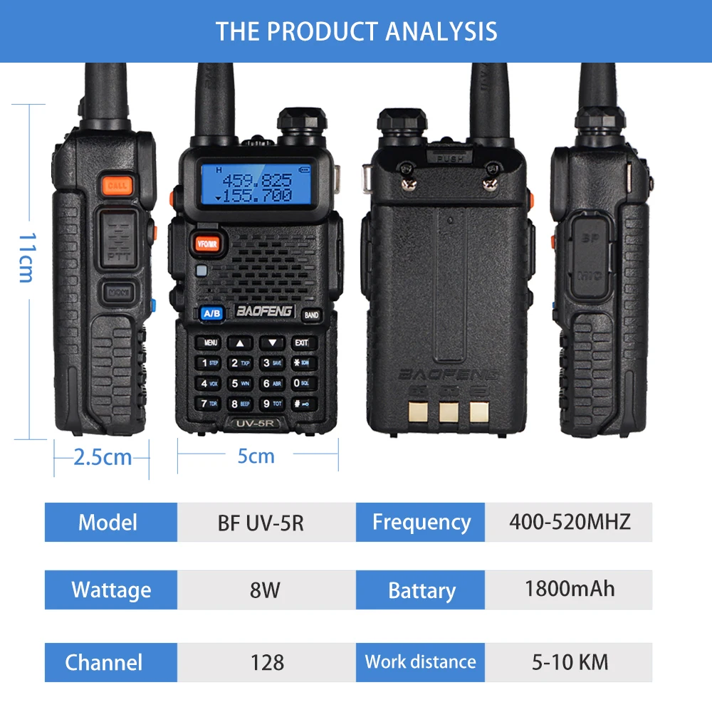 Original Baofeng UV 5R 10KM CB Ham Radio Station Two-way Amateur VHF Powerful 8W /5W UV-5R Walkie-talkie Hunting Radios