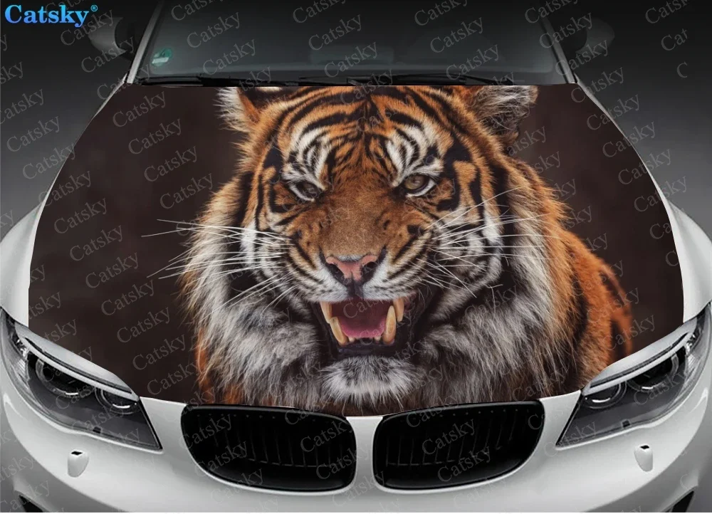 Свирепый тигр виниловые наклейки на капот автомобиля обернутые пленкой из ПВХ