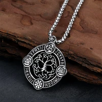 viking vintage cutout tree of life pendant stainless steel nordic valknut necklace for men amulet jewelry gift dropshipping