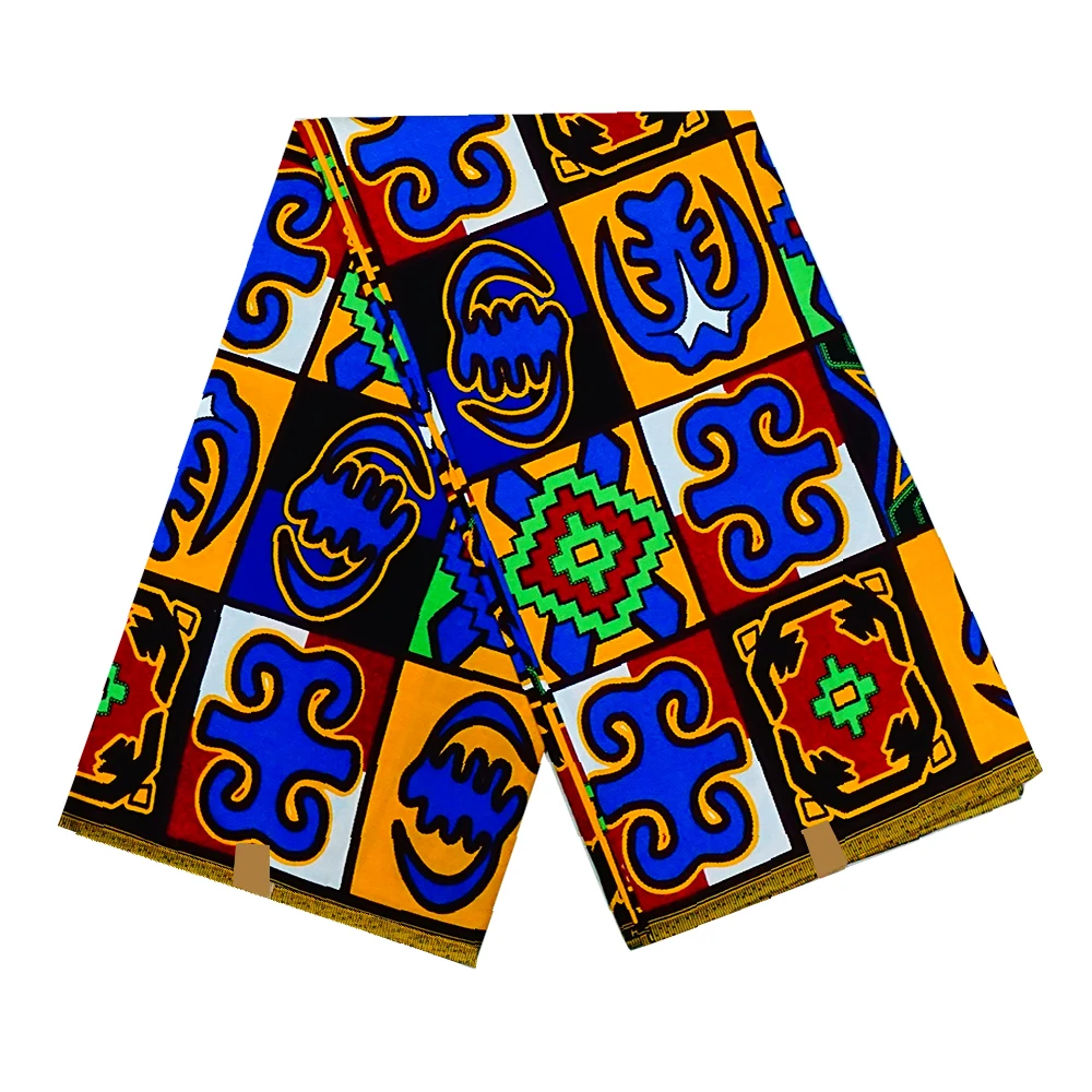 Африканская восковая ткань Mirafeel с принтом из 100% хлопка оранжевого цвета 6 ярдов