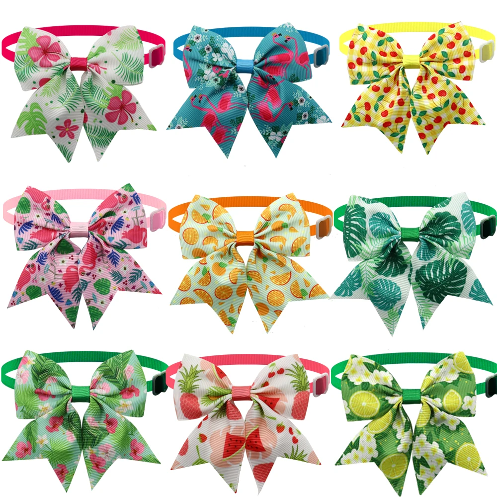 Wholesale 50/100 Pc Puppy Accessories Dog Bow Tie Necktie Summer Tropical Wind Stytle for Dogs Grooming Puppy Dog Bowties Collar
