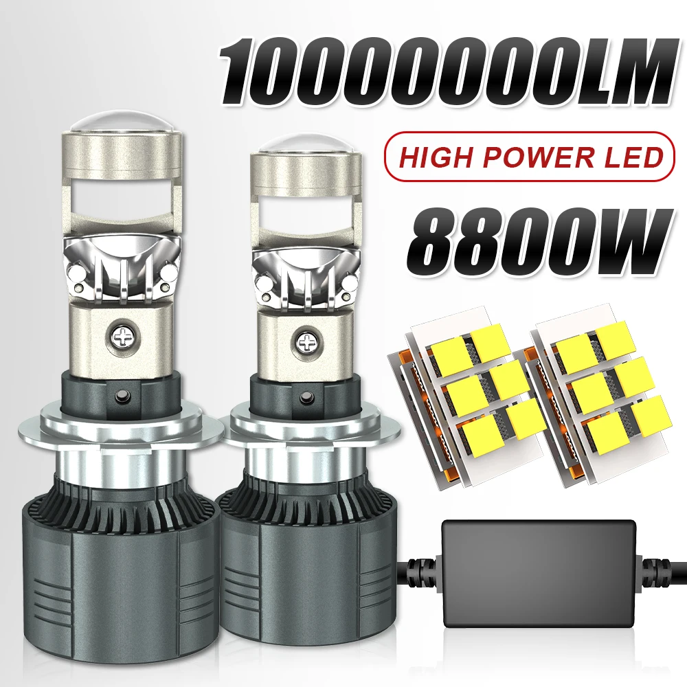 Фото Светодиодная лампа-проектор 8800W 10000000LM H7 H4 Canbus для автомобильных фар, мини-линза H11 H8 9005 9006 HB3 HB4, 6000K, для авто и мотоциклов №1