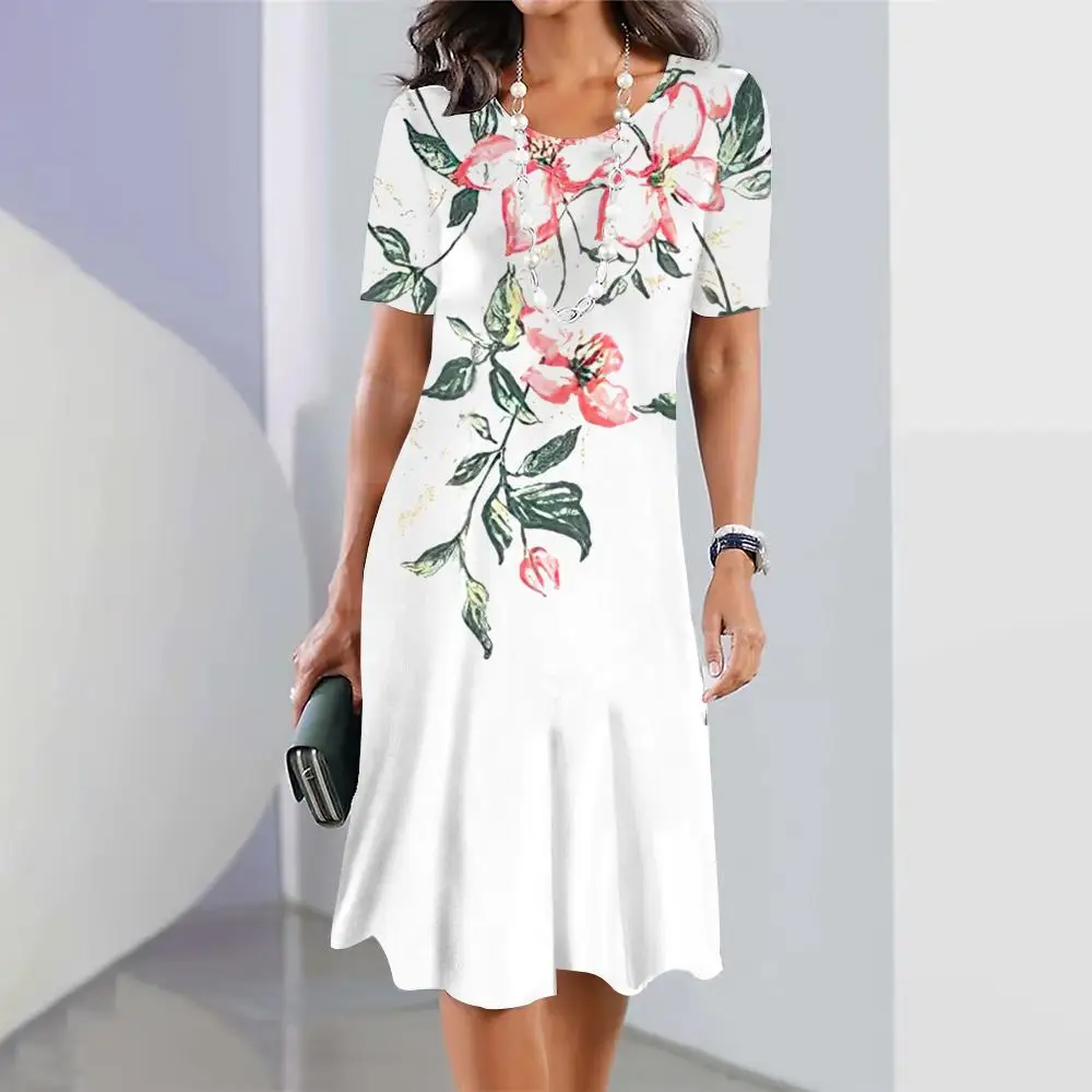 Женские платья летние элегантные 2024 Модные свободные богемные юбки с круглым