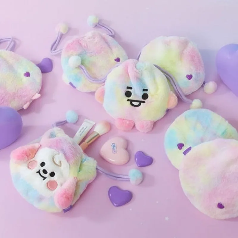 Фото BT21 Чон Чонгук Ким Тэхён, сумка на шнурке с мультяшным изображением, серия «Радуга», сумка на шнурке, сумка для хранения с эффектом тай-дай, сувенирная продукция. №2