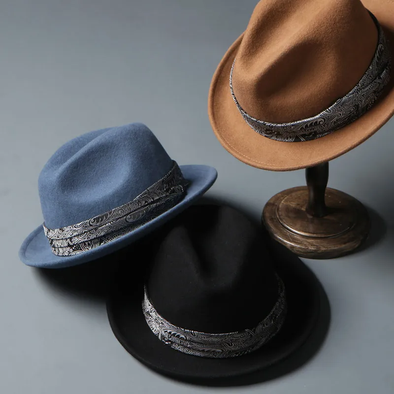 Men's Hat Winter Warm Pure Wool Top Hat Vintage Fedora Women Winter Autumn Gentleman Anglish Ribbon Jazz Hat LM09 images - 6