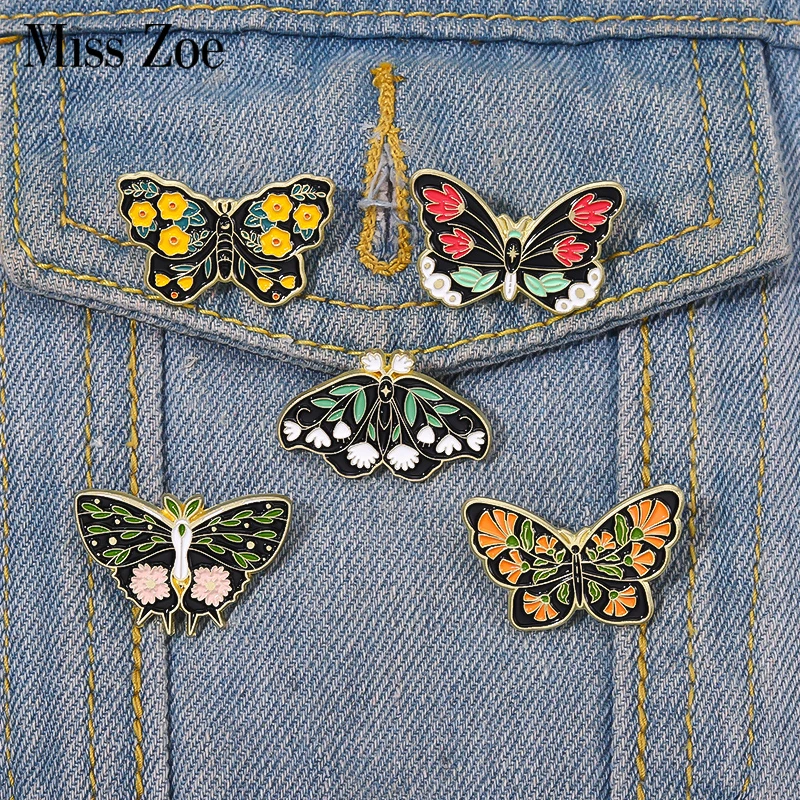 

Flowers Wings Butterfly Enamel Pins Custom Insect Moth Brooches Lapel Badges Nature Animal Jewelry Gift for Kids Friends