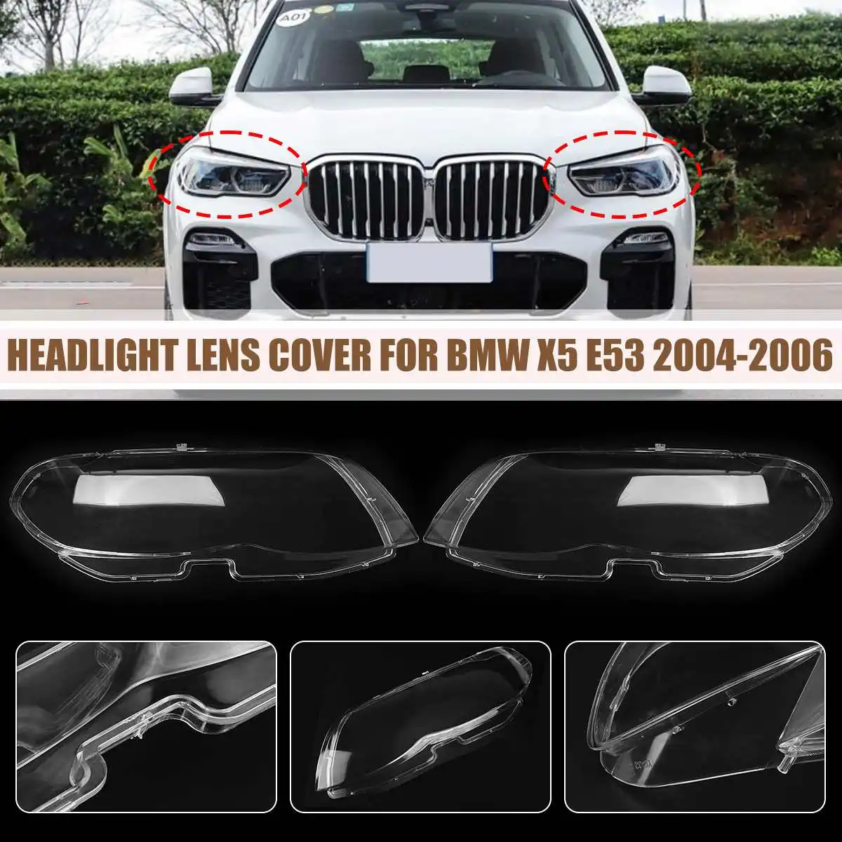 

2pcs Headlight Glass Headlight Lens Cover Car Headlamp Replacement For BMW X5 E53 2004 2005 2006