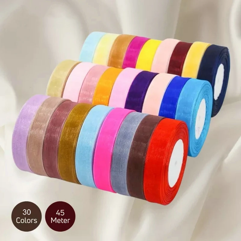 

45 Meters/Roll Organza Ribbon Wholesale Gift Wrapping Decoration Christmas Silk Ribbons Lace Fabric 10/15/20/25/40/50mm Nylon