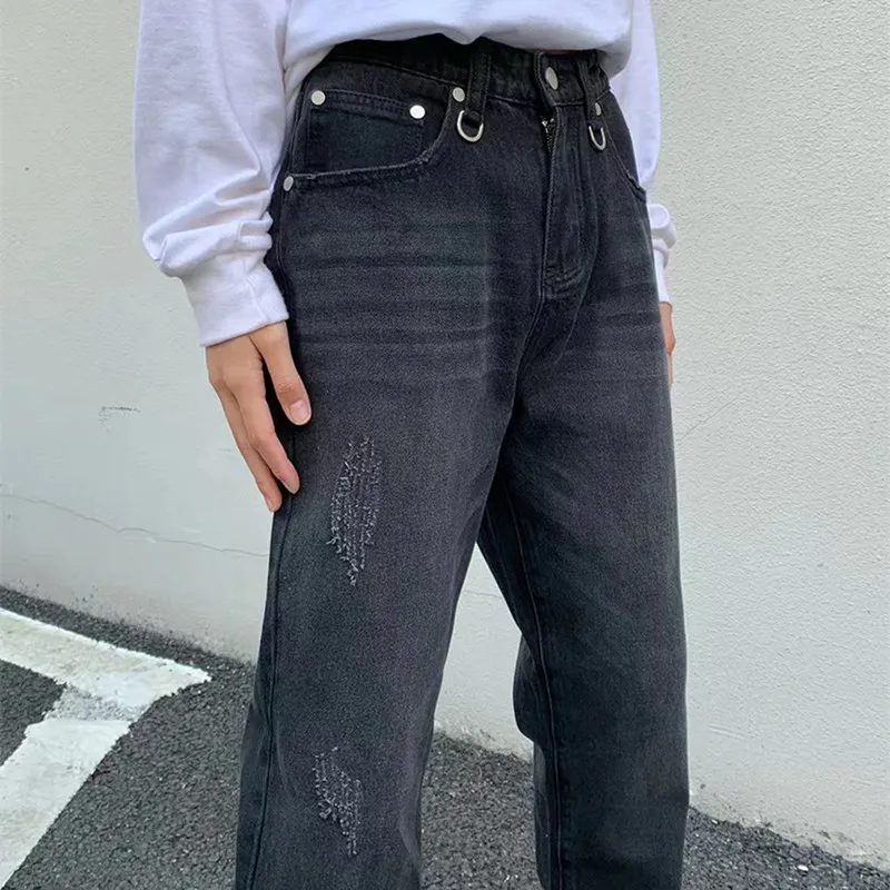 2022 Dark Streetwear Letter Embroidery Black Vintage Men Baggy Jeans Pants Hip Hop Straight Y2K Denim Trousers Pantalones Hombre