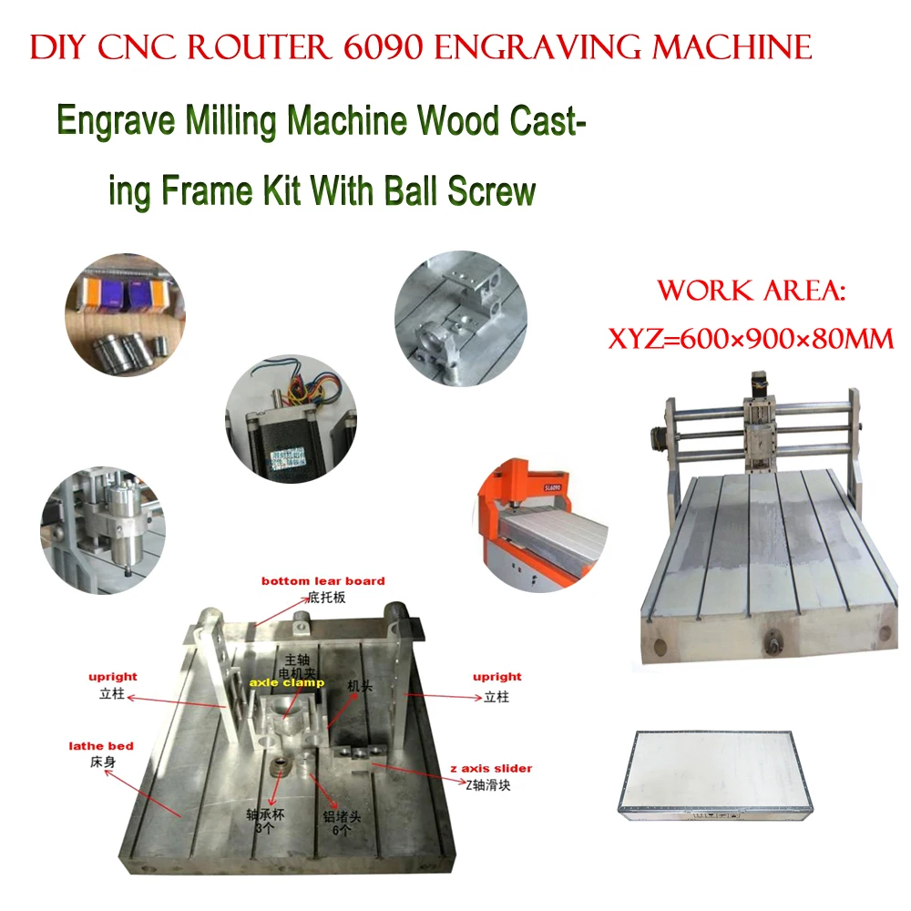 

DIY CNC Router 6090 Engraving Area 600×900×80mm Engrave Milling Machine Wood Casting Frame Kit With Ball Screw