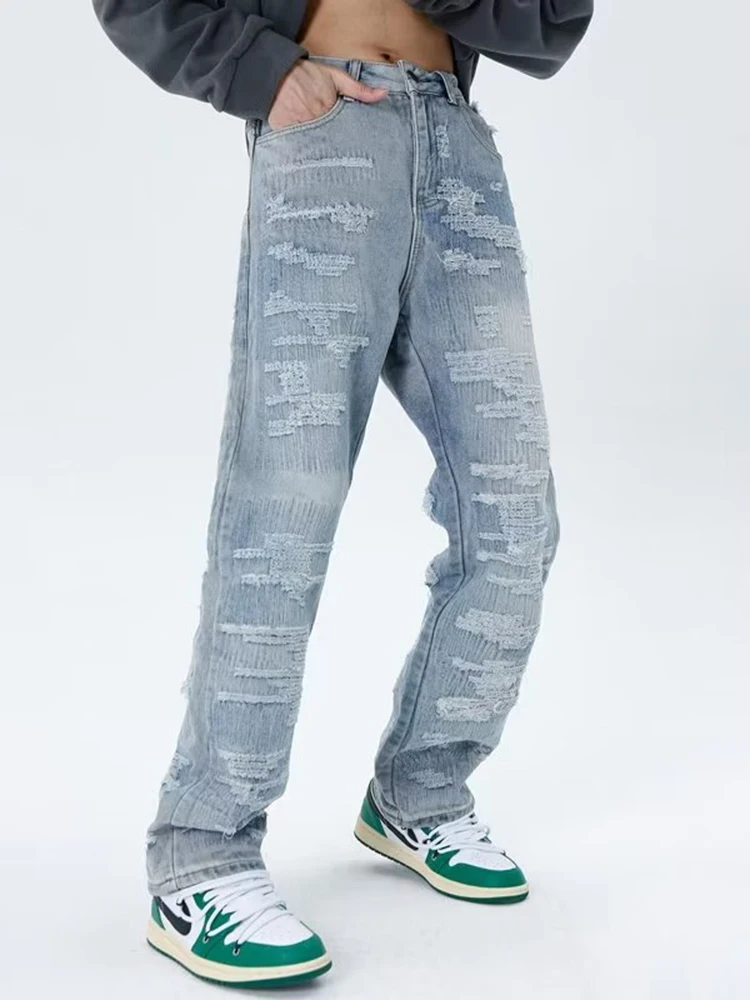 Men's Y2K Pant Baggy Jeans Fashion Denim Trousers Zipper Loose Straight Leg Spring Stretch Long Pants Men Clothing Baggy Hosen