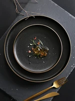 black matte ceramic plate western steak pasta plate with gold border fruit dessert plate hotel restaurant tableware porcelain