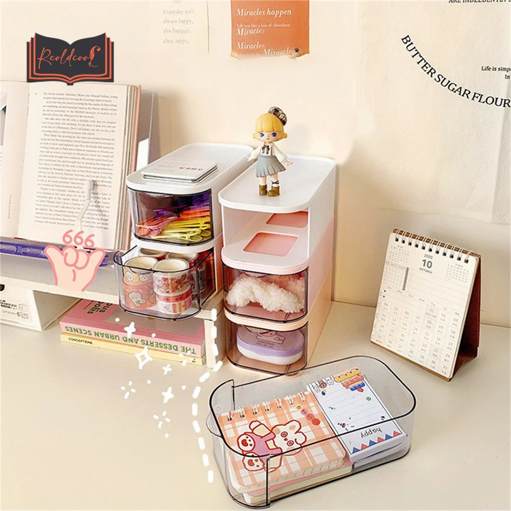 

Simple Solid Color Desktop Storage Box Stackable Stationery Holder Drawer Pull Finishing Case Kawaii Storage Desk Organizers