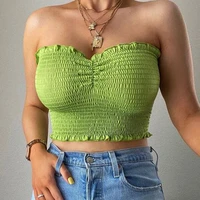 2022 summer sexy pleated womens vest green solid tube skinny fit top vests female new fashion casual streetwear ladies clothes