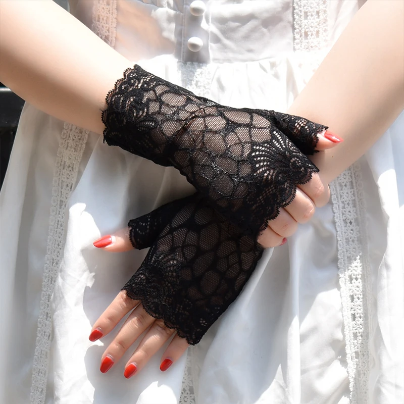 

Перчатки женские кружевные солнцезащитные, модные короткие митенки в сеточку, с открытыми пальцами, для вождения, 1 пара, весна-лето