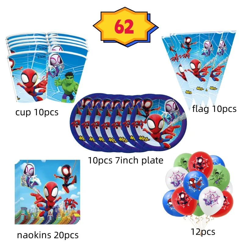 Spiderman Birthday Party Decorations Sets Dsiposable Tableware Paper Napkins Plates Cup Tablecloth Kids Happy Birthday Supplies