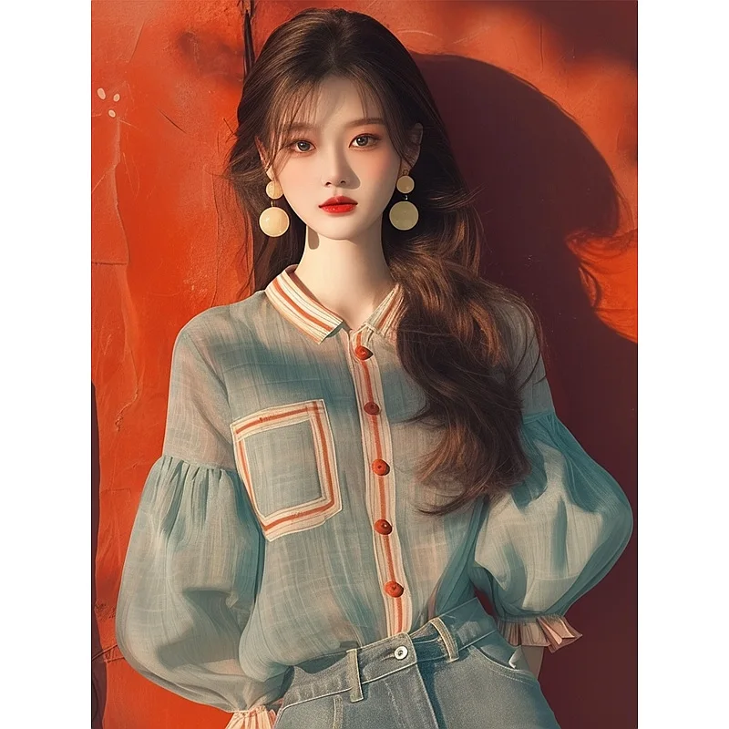 Осенняя рубашка 2024 женская взрывная высококачественная корейская возрастная