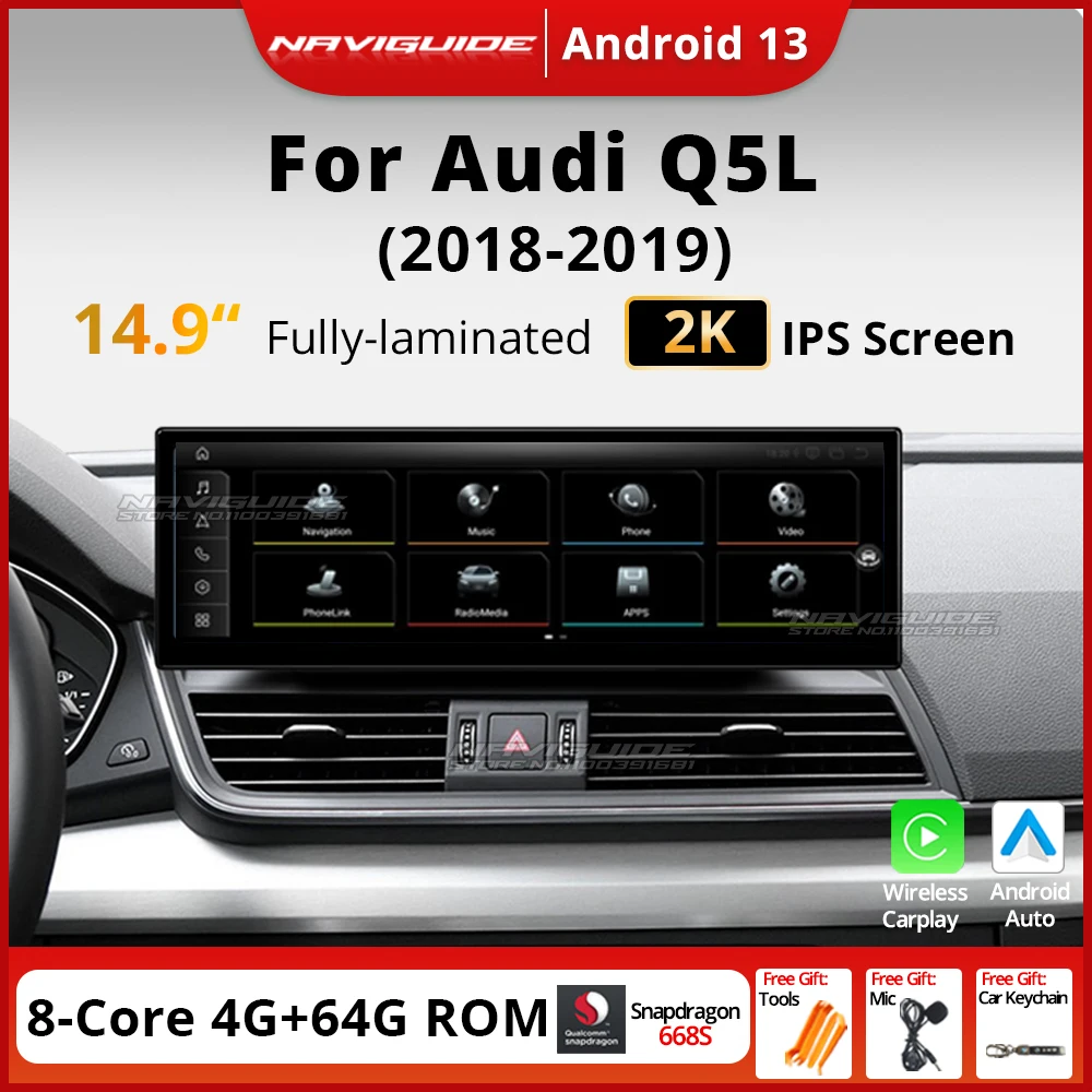 NAVIGUIDE 14 9 'ɺndroid14 Беспроводной Carplay Auto для Audi Q5L LHD 2018-2019 Автомобильный