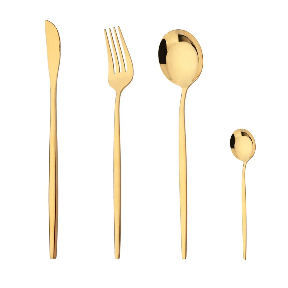 

Набор Столовых Приборов Из Нержавеющей Стали (золото/серебро/черный) – Экологичная Посуда Для 1/4/6 Человек, В Западном Стиле