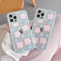small fresh powder blue small flower phone case for iphone 13 12 11 pro xs max x xr 7 8 plus se anti drop shockproof cover