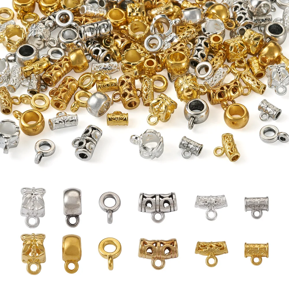 

120Pcs Tibetan Style Alloy Tube Bails Loop Pinch Bail Bead Pendant Charm Connector Link for Jewelry Making DIY Bracelet Necklace